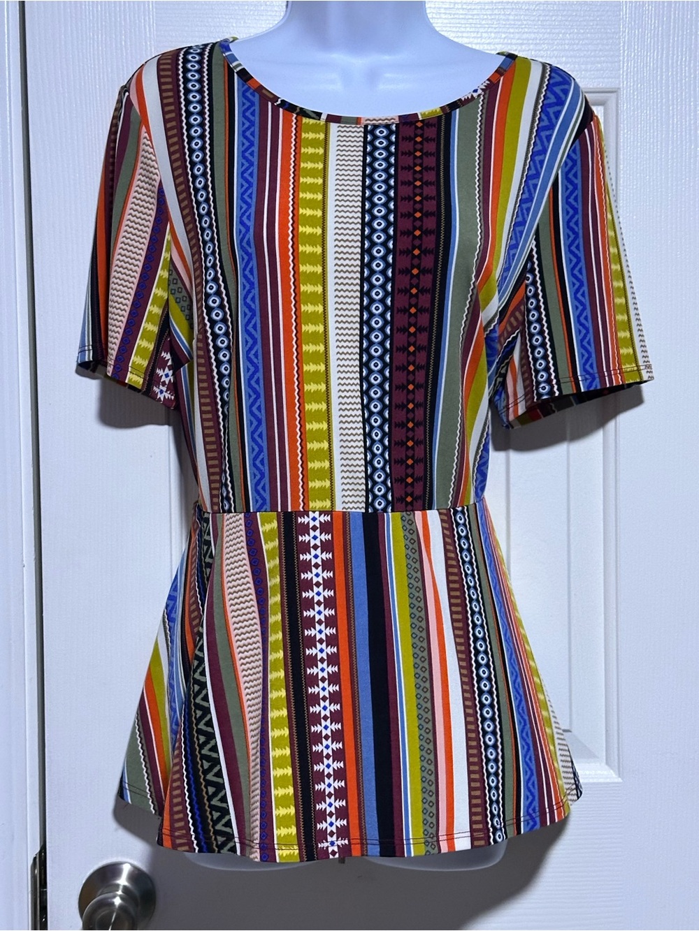 Beige by eci Multicolor Striped Peplum Top